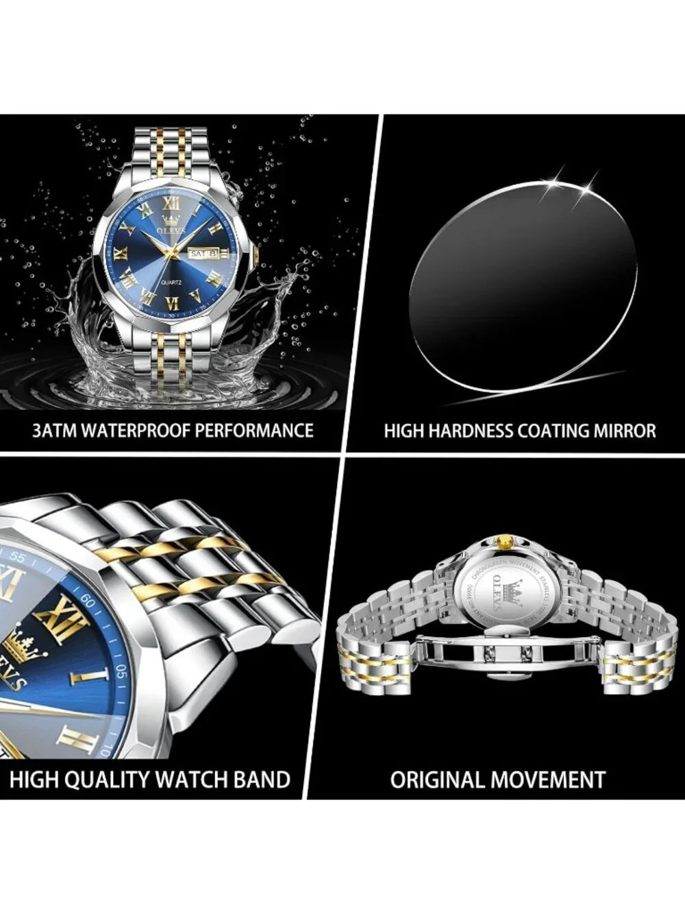 Mens Silver Blue Analog Quartz Numerals Classic Luxury Luminous Waterproof Watch